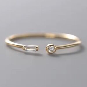 14k Open Ring Gold Tone Round‎ Baguette Simulate Diamond CZ